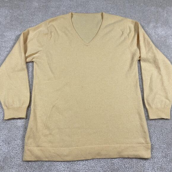 Cashmere Sweater Womens L Yellow V Neck 100% Cashmere Pullover Soft Knit - Picture 1 of 8
